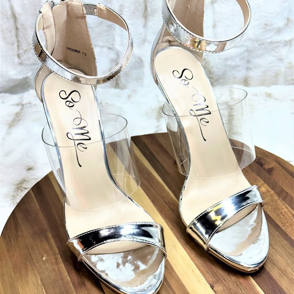 * So Me Sexy Silver Strap 5" Slim Stiletto Heel